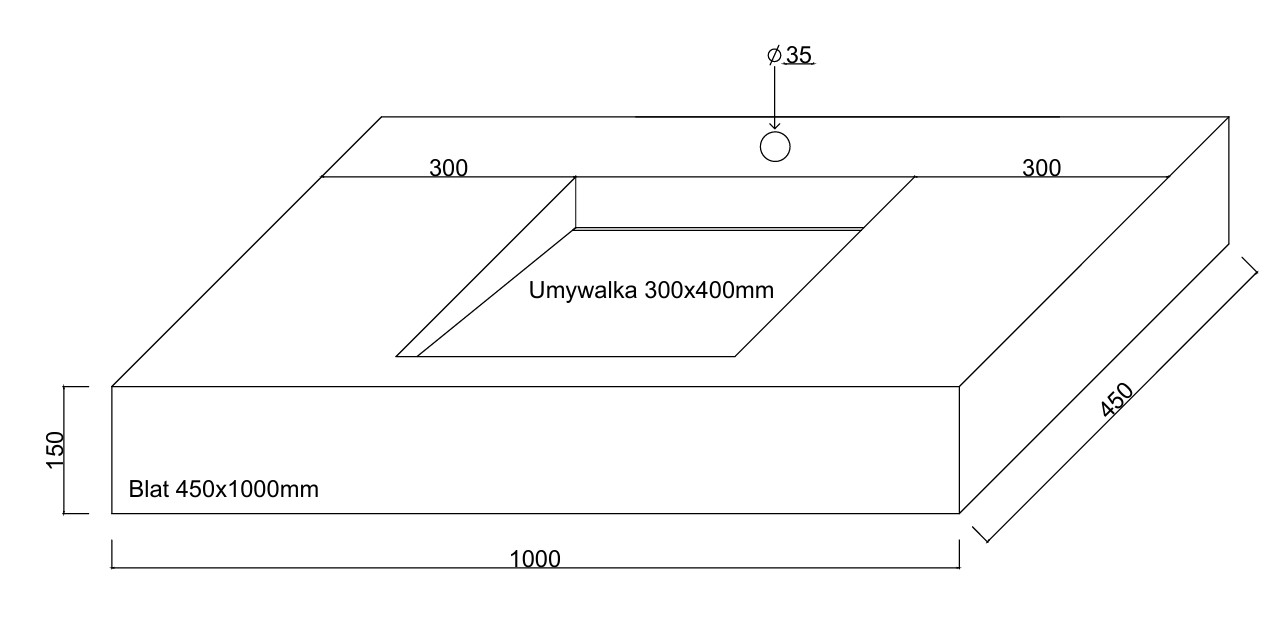 Umywalka z odpływem liniowym Wymiary 100x45x15 cm