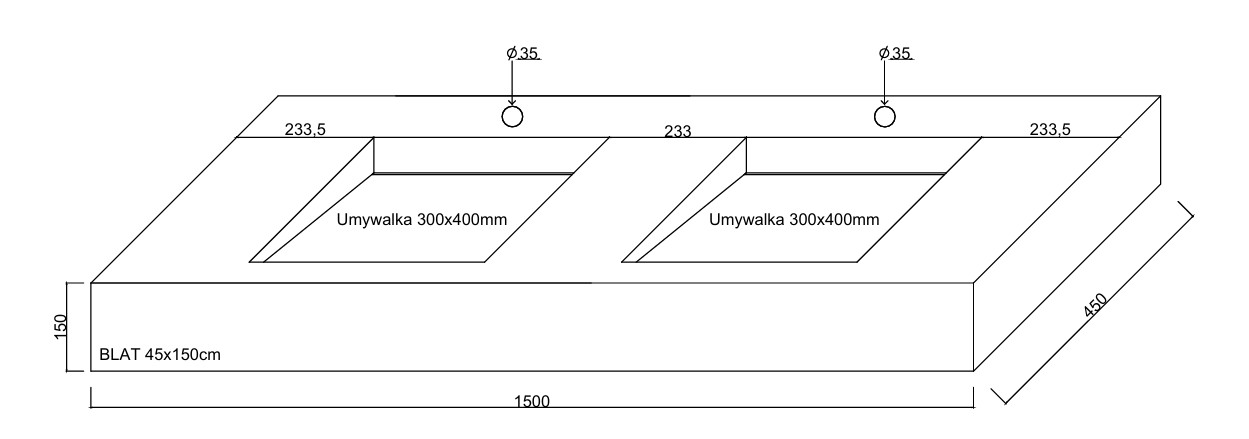 Umywalka podwójna z odpływem liniowym Wymiary 150x45x15 cm (Kopia)